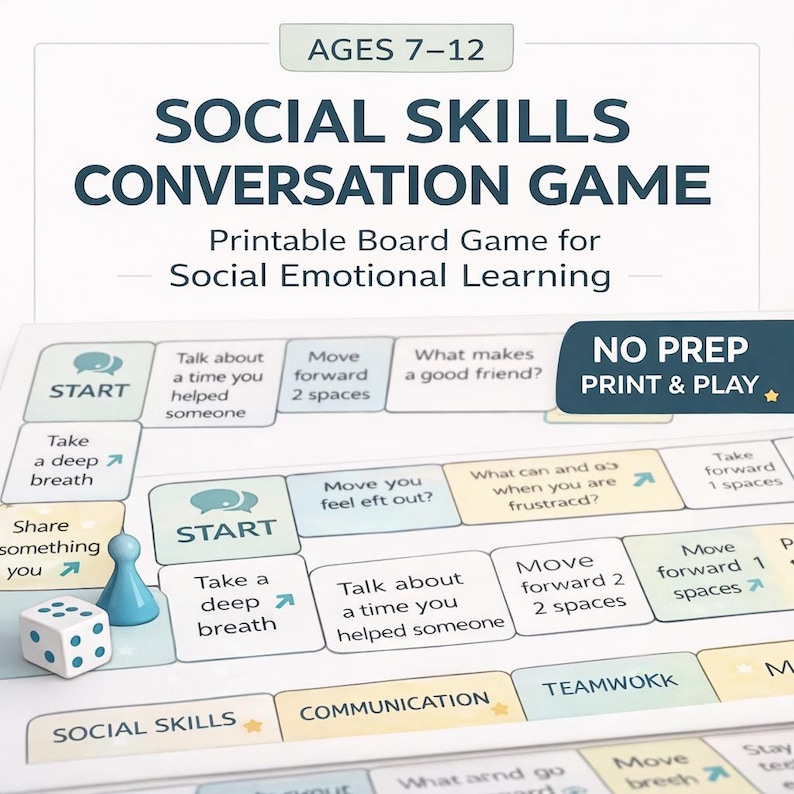 Social Skills Conversation Game for Kids Ages 7–12 – SEL Printable Board Game