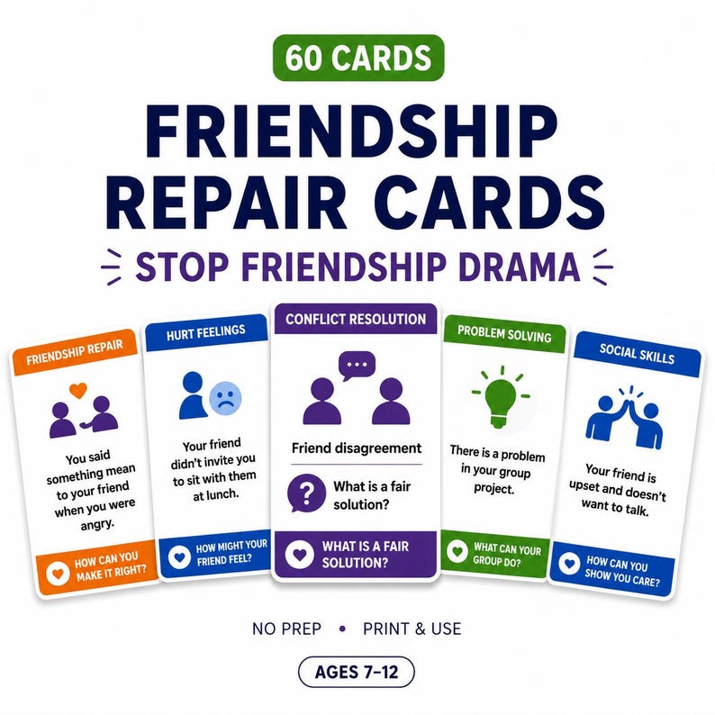 Friendship Repair Scenario Cards, 60 cards