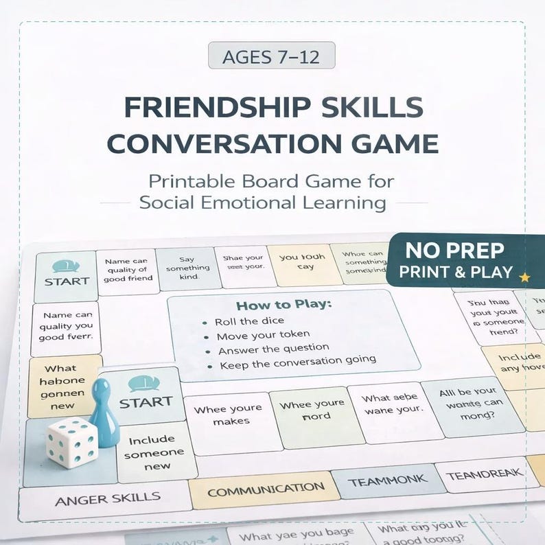 Friendship Skills Conversation Game for Kids Ages 7–12 – Social Emotional Learning Printable Board Game