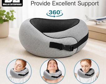 Travel Neck Pillow Memory Foam – Ergonomic 360 Support, Portable Airplane Pillow with Carry Bag, Soft Breathable U Shape Neck Cushion