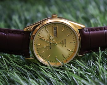 Vintage Citizen Automatic Watch, Gold Dial, Day Date, Refurbished watch, made in japan
