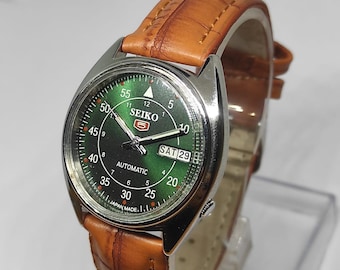 Refurbished Seiko 5 Automatic Watch, Green Dial, Vintage Japan Made