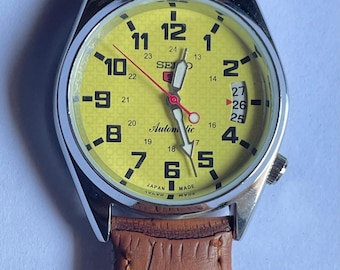 Orologio da polso automatico Seiko 5 classico, look vintage, cinturino in pelle, orologio da uomo