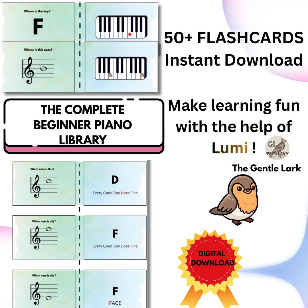 Beginner Piano Flashcards for Kids, 57 Musical Theory Cards - Etsy