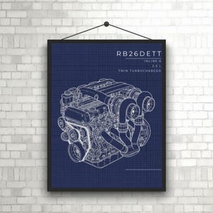 Affisch för motorritning RB26DETT | Nissan Skyline GT-R Inline-6 Twin Turbo | Digital nedladdning