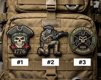 Parche táctico de PVC con calavera de operador Minuteman, regalo patriótico para veteranos, parche del 4 de julio, juego de 3 parches de PVC