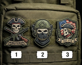 Parche táctico de PVC con calavera de operador Minuteman, regalo patriótico para veteranos, parche del 4 de julio, juego de 3 parches de PVC