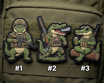 Parche táctico de PVC con diseño de cocodrilo en el pantano, regalo para soldados en su cumpleaños.