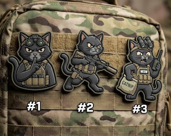 Parche táctico militar de PVC con diseño de gato en operaciones silenciosas para mochilas. Regalo ideal para amantes de los gatos y el Día de los Veteranos.