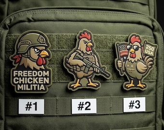 Juego de 3 parches de PVC de la Milicia Freedom Chicken. Regalo táctico patriótico para veteranos en el Día de la Independencia.