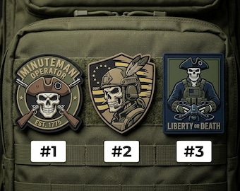Parche táctico de PVC con calavera de operador Minuteman, regalo patriótico para veteranos, parche del 4 de julio, juego de 3 parches de PVC