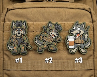Parche táctico de PVC con diseño de lobo: accesorio con estampado de dibujos animados para mochilas y chaquetas.