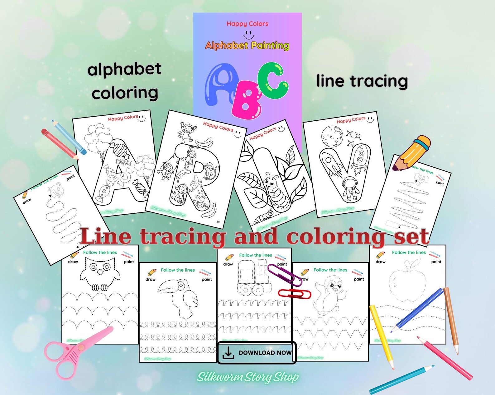 Alphabet Coloring and Line Tracing Workbook for Kids Digital Two Book ...