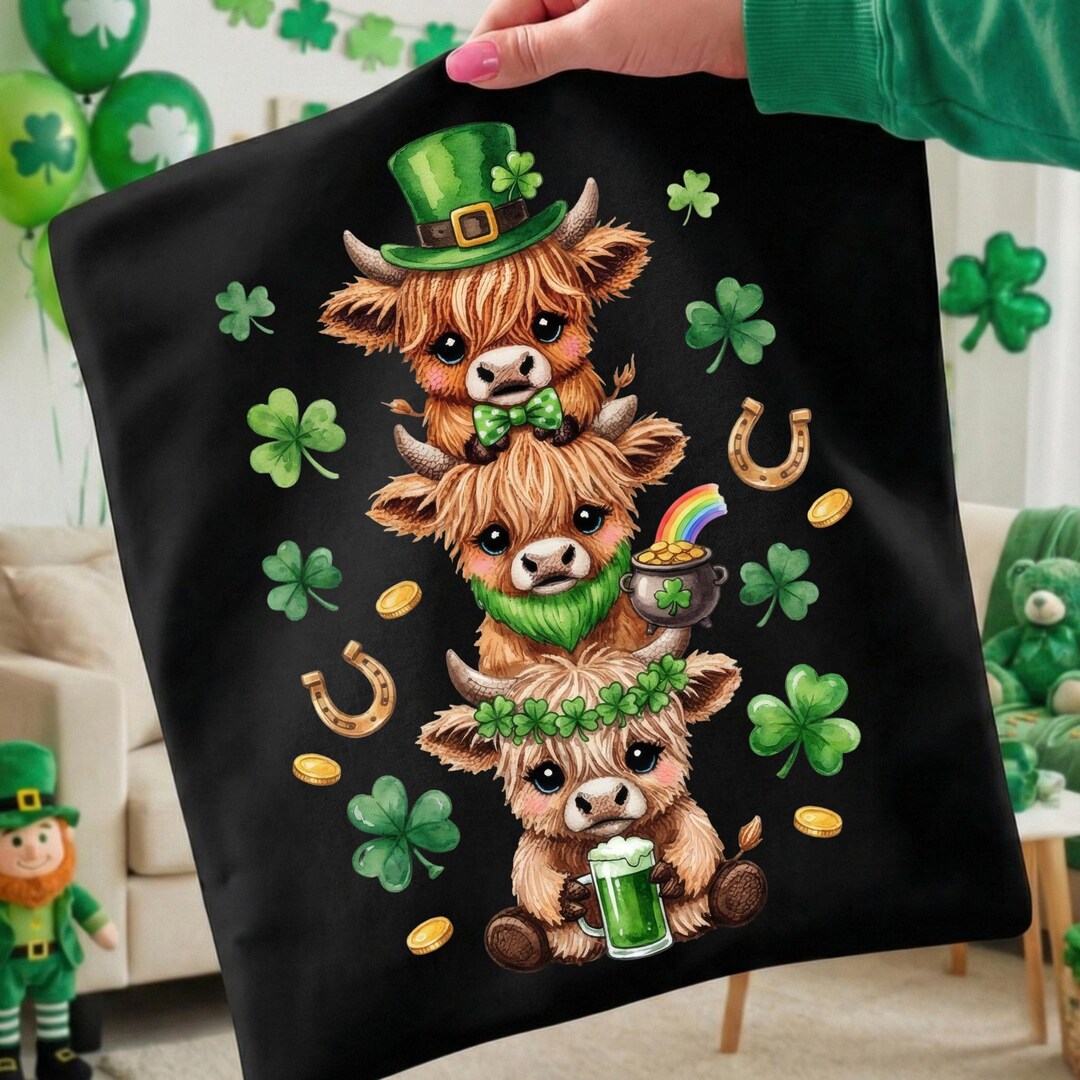 St Patricks Day Highland Cow PNG, Watercolor Irish Cows Stack ...