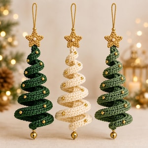 3-in-1 Crochet Christmas Tree Pattern PDF - Hanging Spiral Ornament Amigurumi Xmas Decor - Instant Digital Download