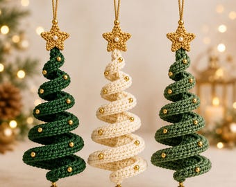 3-in-1 haakpatroon voor een kerstboom (PDF) - Hangende spiraalvormige kerstboomversiering (amigurumi) - Direct digitaal te downloaden