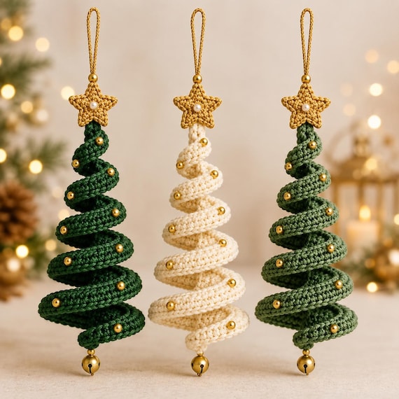 3-in-1 Crochet Christmas Tree Pattern PDF - Hanging Spiral Ornament Amigurumi Xmas Decor - Instant Digital Download