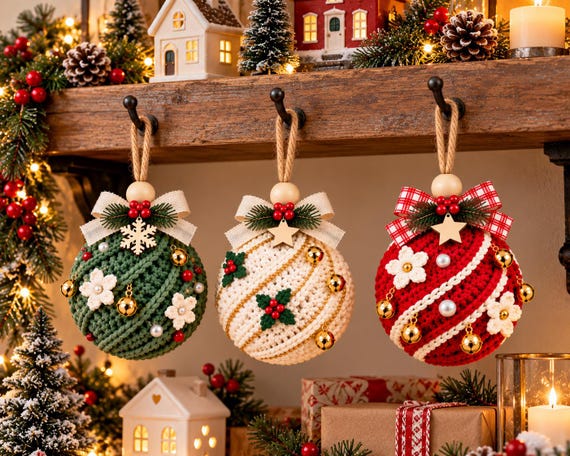 Crochet Christmas Bauble Pattern PDF, Festive Twisted Ornament, Textured Christmas Decor, Holiday Crochet Pattern, Instant Download