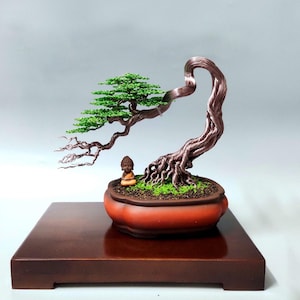 Father Day Gift, Minimalist Copper Wire Bonsai Tree | Enameled Ceramic Pot | Small, Medium, Large