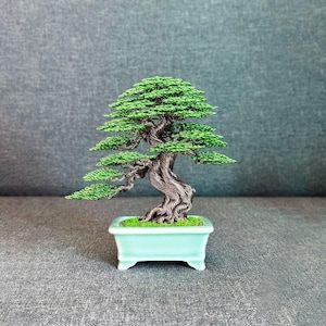 Árbol bonsái de alambre, mini escultura para estantería / Maceta de cerámica esmaltada, aluminio de color, 15x13x10 cm