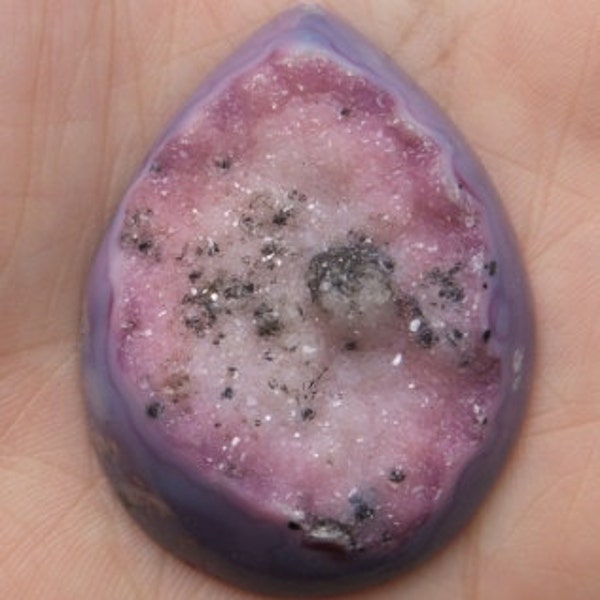 Big Pinky With Black Dots of Drusy Agate Cabachon. For Wire Jewelry and Silversmithing.(44 x 33mm)