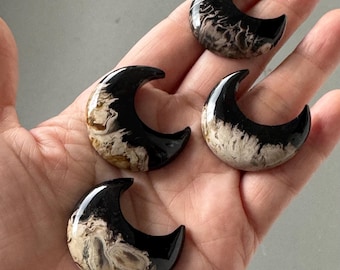 4 Stück Palm Wurzel Mond Steine, flache Rückseite Cabochons