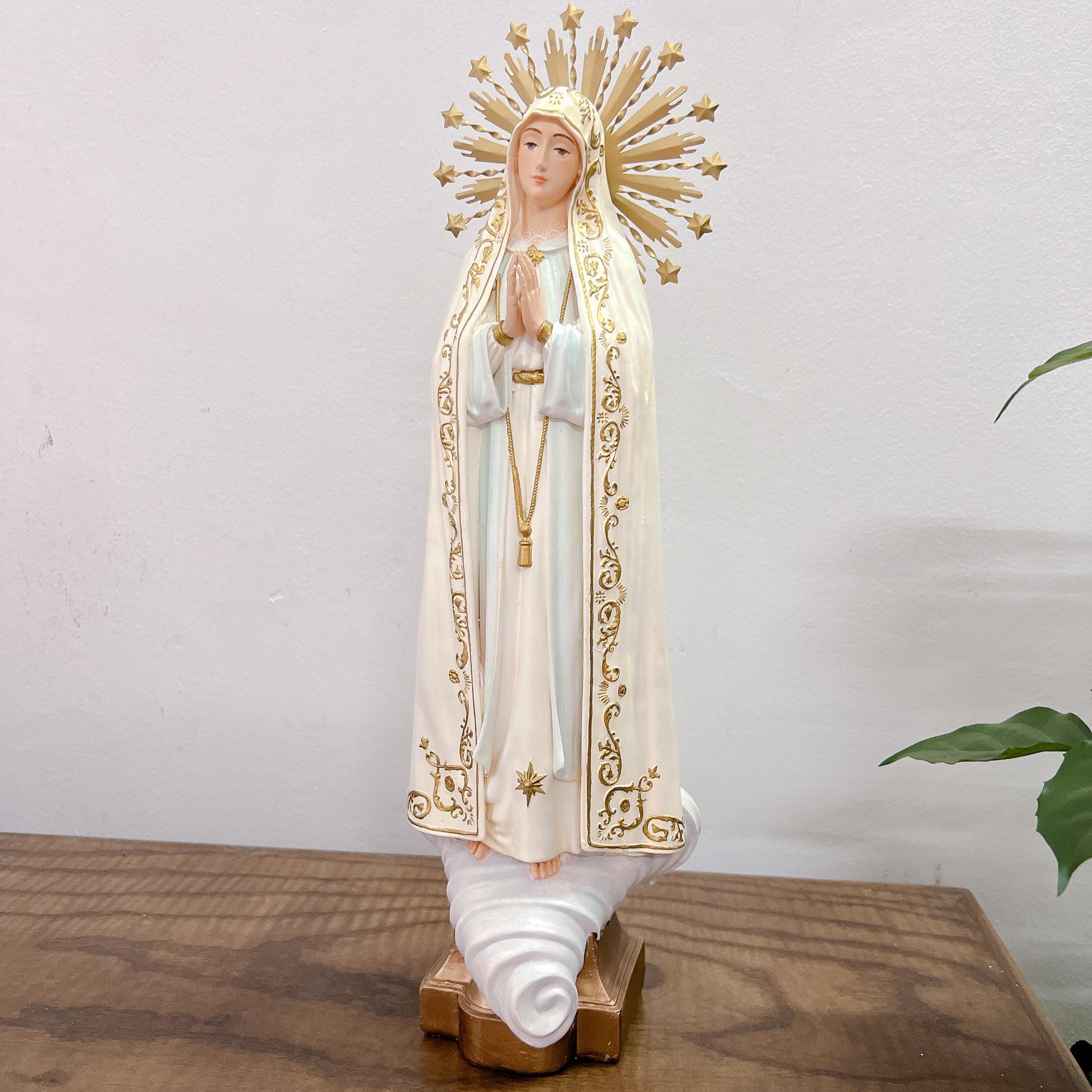 Statue Notre Dame De Fatima 20,3 Cm - Figurine Religieuse Résine Peinte Main Couronne Dorée