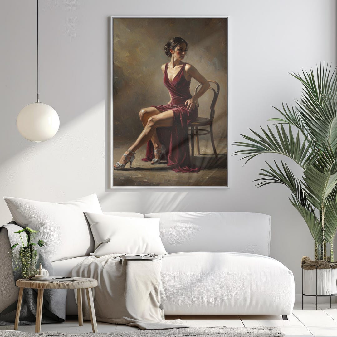 Elegant Woman in Red Dress Wall Art - Vintage Portrait Painting Poster ...