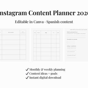 Instagram Content Planner Canva | Social Media Planner 2026 | Editable Spanish Planner