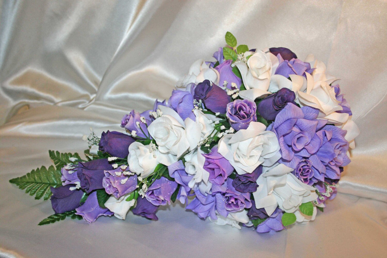 purple white wedding dress