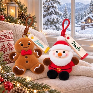 2026 Personalized Christmas Plush Keychain With Embroidered Name Strap, Gingerbread Santa Tree Gift Charm, Custom Stocking Stuffer