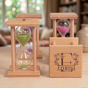 Custom Engraved 10 Minute Hourglass, Personalized Beech Wood Sand Timer, Office Desk Home Decor, Study Meditation Keepsake Gift