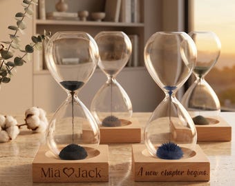 Custom Engraved Magnetic Hourglass, Personalized Sandglass Wood Base, Geeky Office Desk Decor, Corporate Coworker Groomsmen Gift