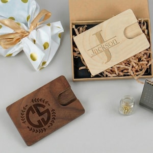 Custom Wooden Business Card Holder, Personalized Engraved Card Case, Boss New Job Corporate Gift