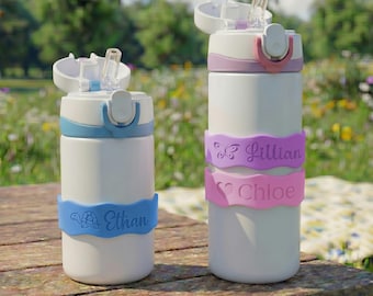 Bandas de silicona con nombre personalizado para botellas, etiquetas personalizadas para botellas de agua para niños, marcador para vasos de guardería