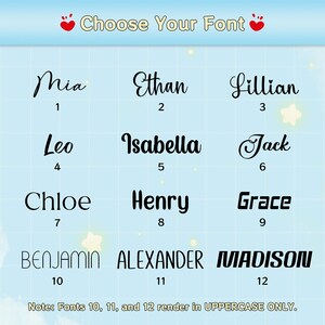 Font selection guide for your engraved name band. Choose from 12 stylish options for your personalized collapsible silicone water cup, ranging from elegant cursive scripts to bold modern lettering. Custom foldable travel bottle tailored to your personal style.