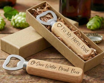 Personalized Wooden Bottle Opener, Custom Engraved Beer Gift, Groomsmen Proposal Box, Bachelor Party Favor