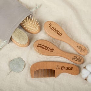 Custom Engraved Baby Hairbrush Set, Personalized Wooden Hair Comb, Newborn Baby Shower Keepsake Gift