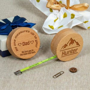 Personalized Wooden Tape Measure, Custom Engraved Builder Gift, DIY Handyman Tool, Sewing Crafter Keepsake