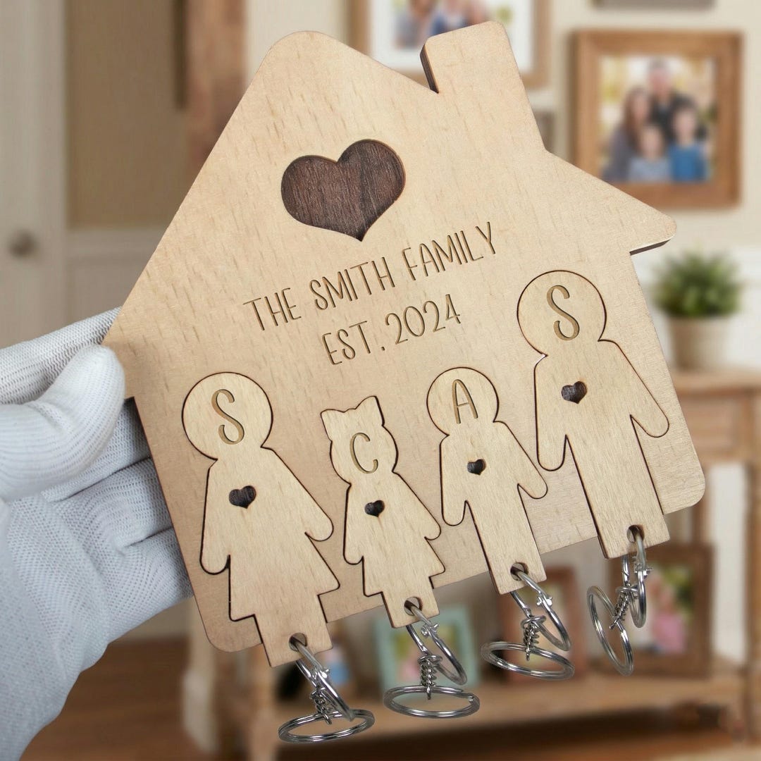 Personalized Family Key Holder, Custom Wooden Wall Hook Keychain ...