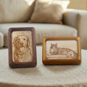 Personligt foto på trä, magnetisk fotoram, graverad kylskåpsmagnet, miniporträtt av husdjur i present