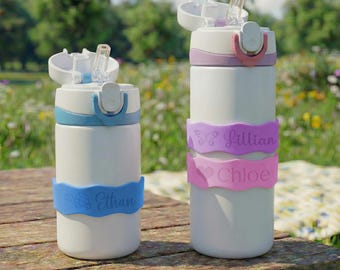 Bandas de silicona con nombre personalizado para botellas, etiquetas personalizadas para botellas de agua para niños, marcador para vasos de guardería
