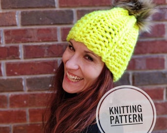 Meschiel Pom Hat Knitting Pattern | Super Bulky Beanie (PDF Pattern)