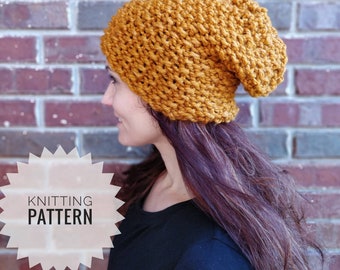 Textured Slouchy Beanie |KNITTING PATTERN|  Instant Download| Adult Hat Toque |Adult Slouchy Beanie| Chunky Yarn Pattern| Boho Style|