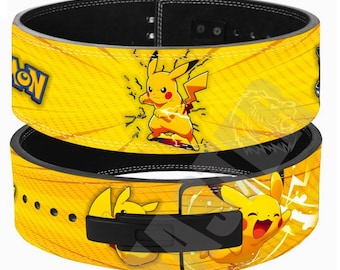 Yellow Electric Mouse Lever Belt | Lightning Powerlifting 10mm, Kawaii Handcrafted Weightlifting Support