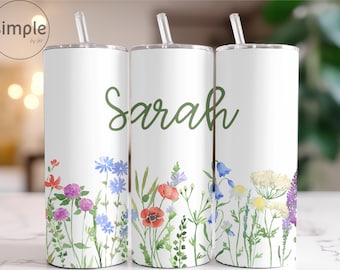 Personalized Floral Tumbler: Custom Name Stainless Steel 20oz
