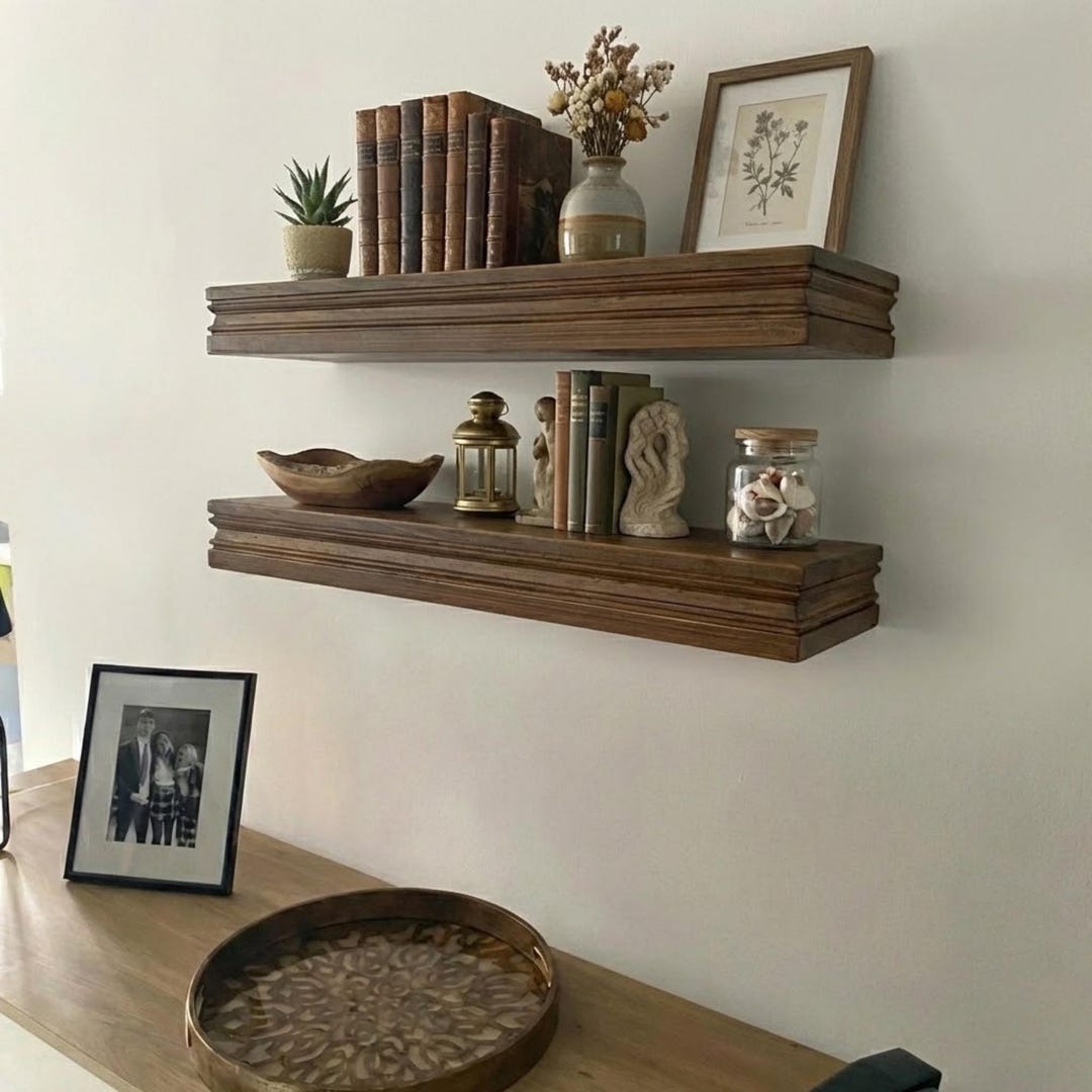 Handcrafted Shelf Handcrafted Wooden Floating Shelves Set, Classic Layered Profile Design ...