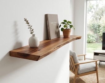 Walnut Floating Shelf, Solid Wall Decor, Rustic Modern Storage, Handmade Kitchen Bathroom Organizer