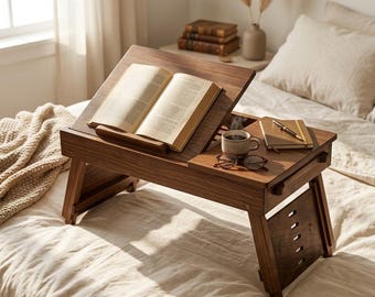 Lap Desk, Adjustable Wooden with Drawers, Portable Bed Reading Table, Ergonomic Laptop Stand, Wood