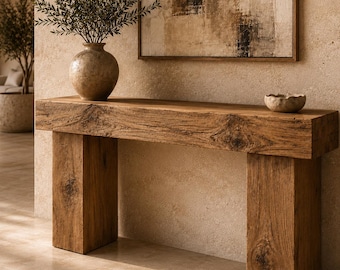 Consoletafel van gerecycled kastanjehout, rustieke massief houten bijzettafel voor de hal, landelijke halmeubels
